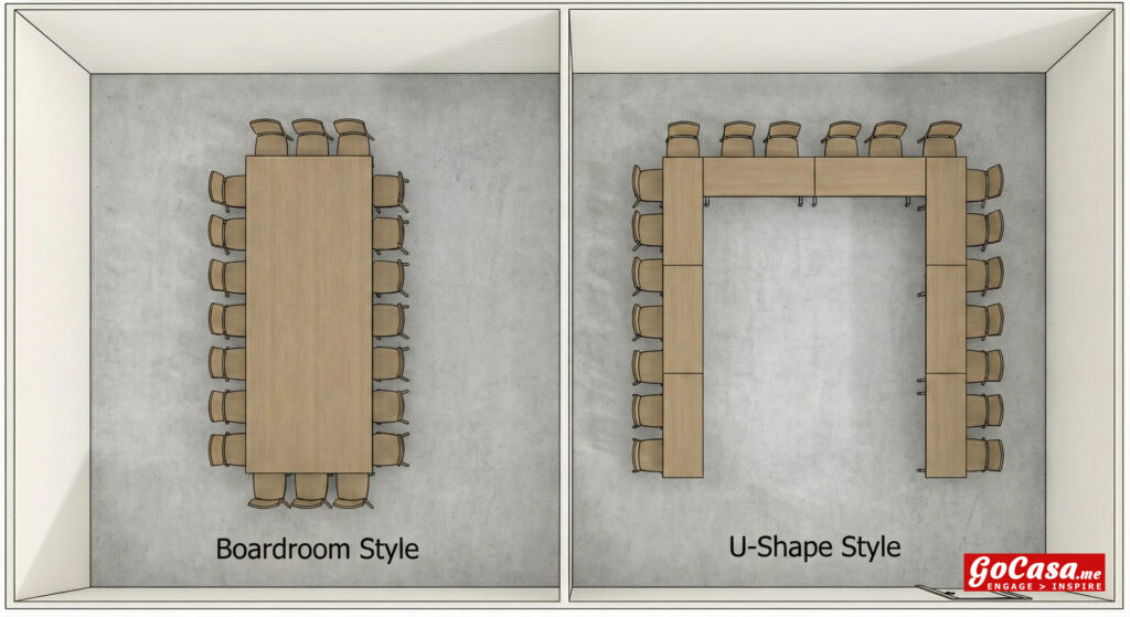 When an event requires teamwork and discussion, you need a layout that lets people make eye contact. These styles bring participants together.
